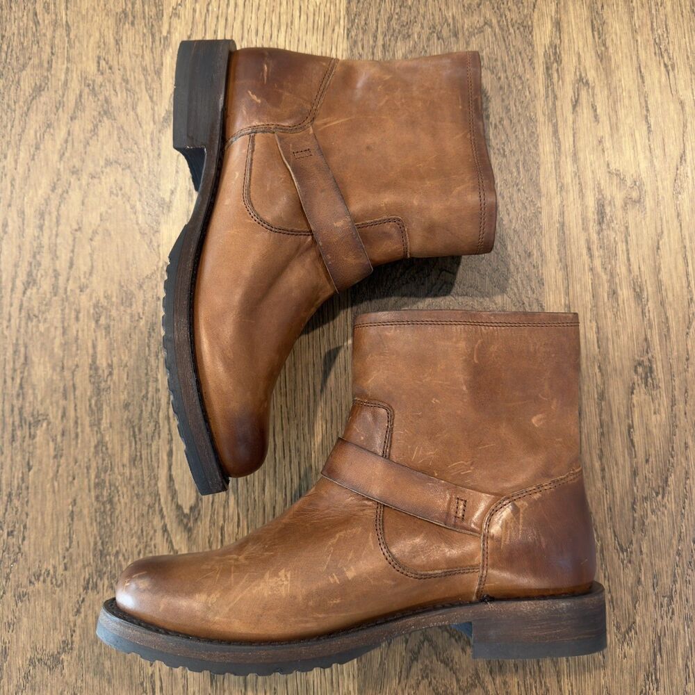 Frye Veronica Flex Bootie Leather Ankle Boots Womens 8.5 Distressed Brown Buckle - Picture 5 of 11